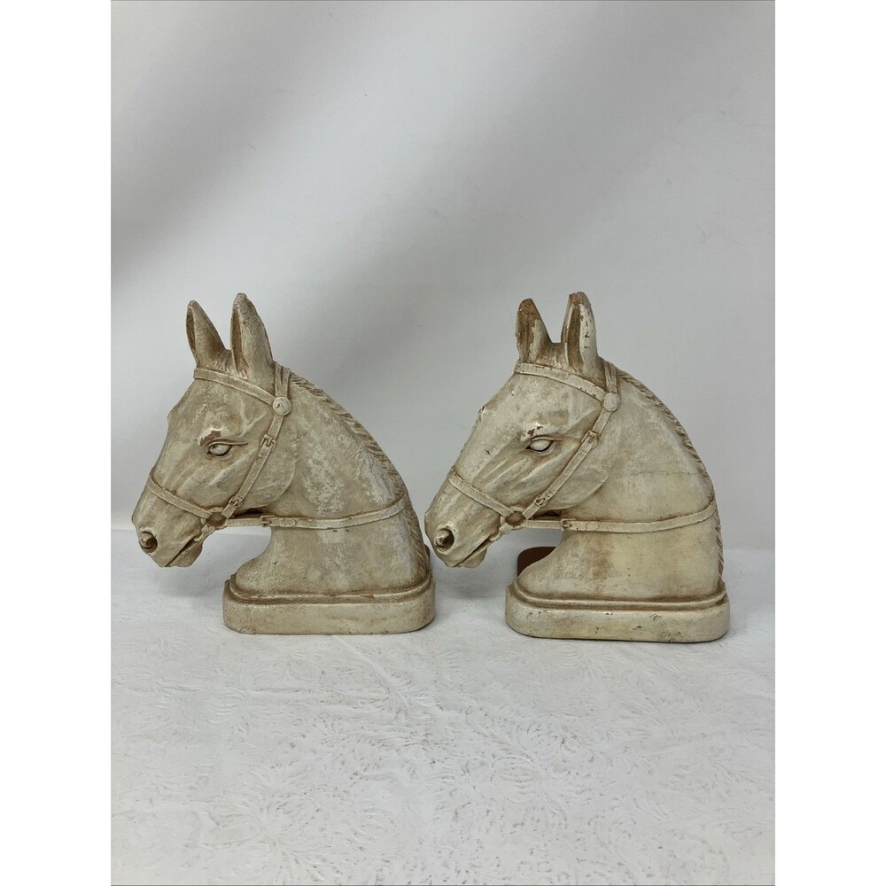 Vintage Horse Head Bookends SYROCO Wood Equestrian Painted White